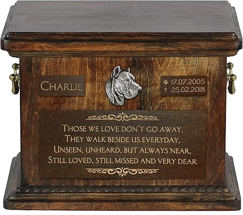 Arte perro Ltd. Presa Canario, Perro de Presa Canario, urna para cenizas de perro con frase en relieve y con su perro nombre y fecha