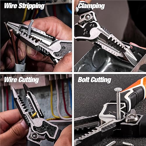 Miniatura 3 de VANQUISH Pelacables multifuncional 8 en 1, herramienta de corte de alambre (8-18 AWG sólido, 10-20 AWG trenzado), cortador de pernos, desbarbado,