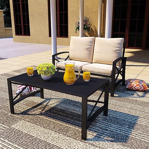 PatioFestival - Juego de muebles seccionales para patio al aire libre, sofá biplaza moderno con cojines, mesa auxiliar, marco de metal para