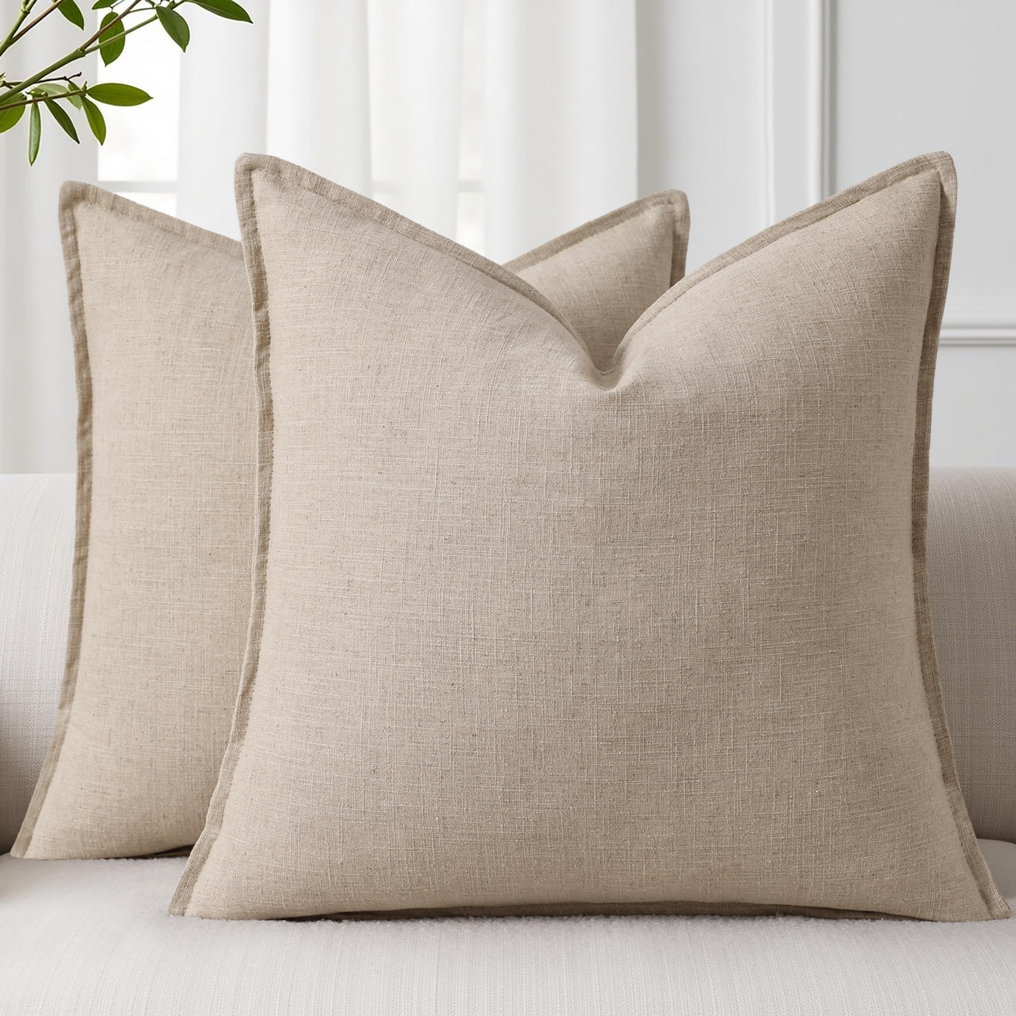 decorUhome Fall Natural Linen Throw Pillow Covers 20x20 Set of 2