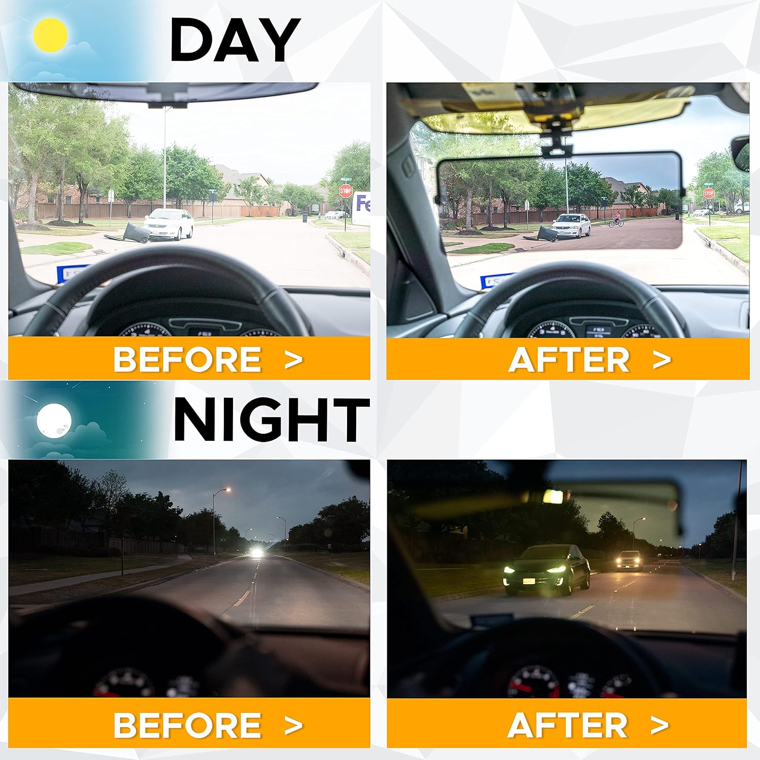 EcoNour Curved Sun Blocker for Car Windshield Visor Day & Night | 2 in 1 Polarized 360 Degree Rotatable UV and Anti Glare Sun Visor for Car | Fits All Cars | Car Accessories For All Weather Conditions