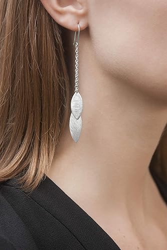 Miniatura 8 de Sterling Silver 925 Womens Handmade Layered Asymmetrical Leaf Pendant Necklace, Boho Geometric Design, Diamond Cut Brushed finish, Chain 17.5" long,