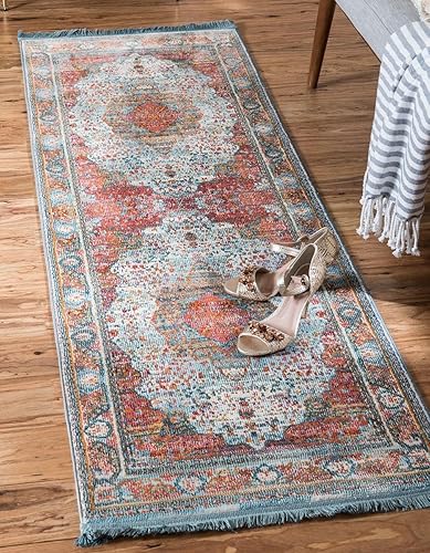 Miniatura 7 de Unique Loom Baracoa Collection Alfombra de área, Malecón (2 pies 7 pulgadas x 10 pies, azul claronaranja)