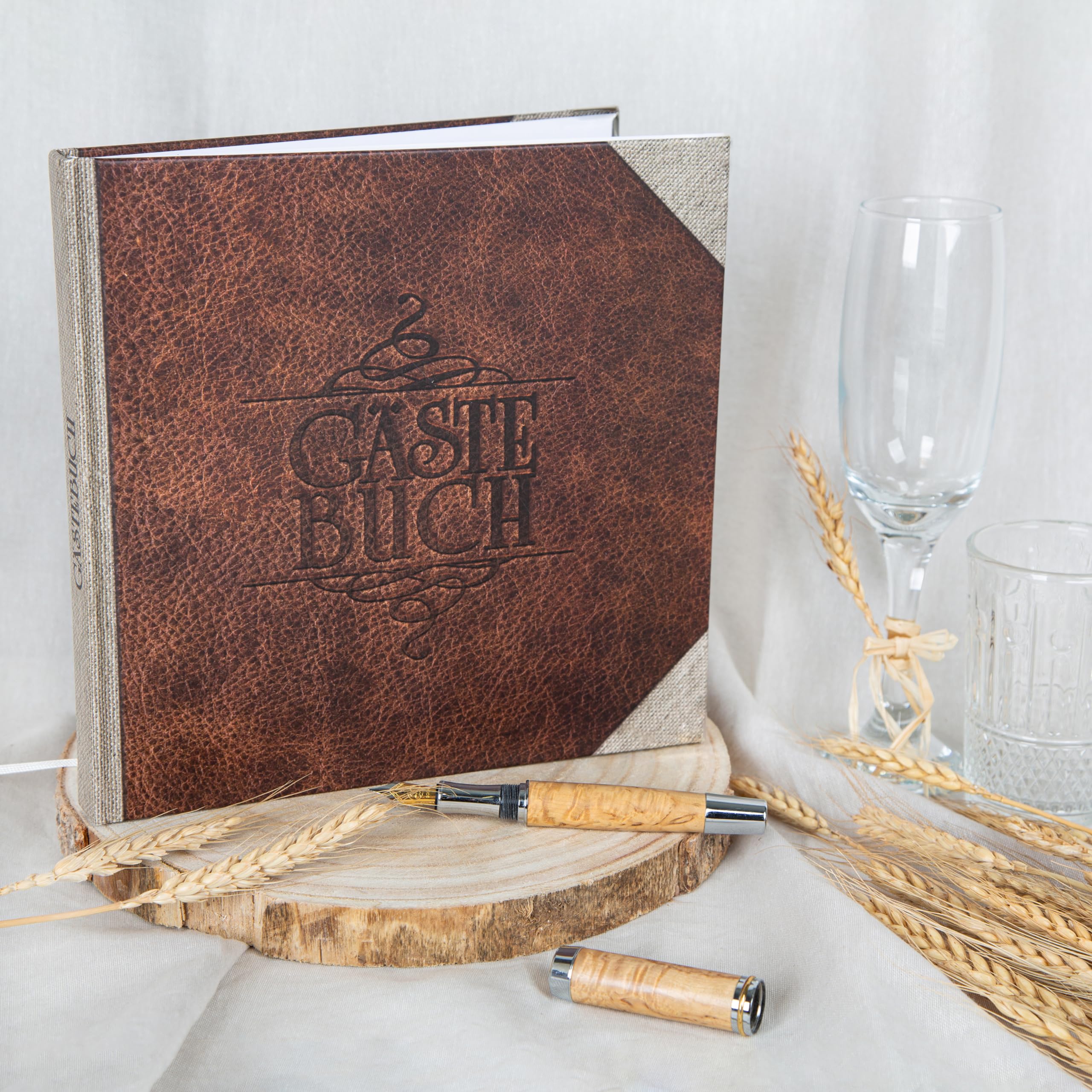 Livre D'or Mariage Cuir Marron 21x21cm | Élégant Et Vintage - Parfait Pour événements