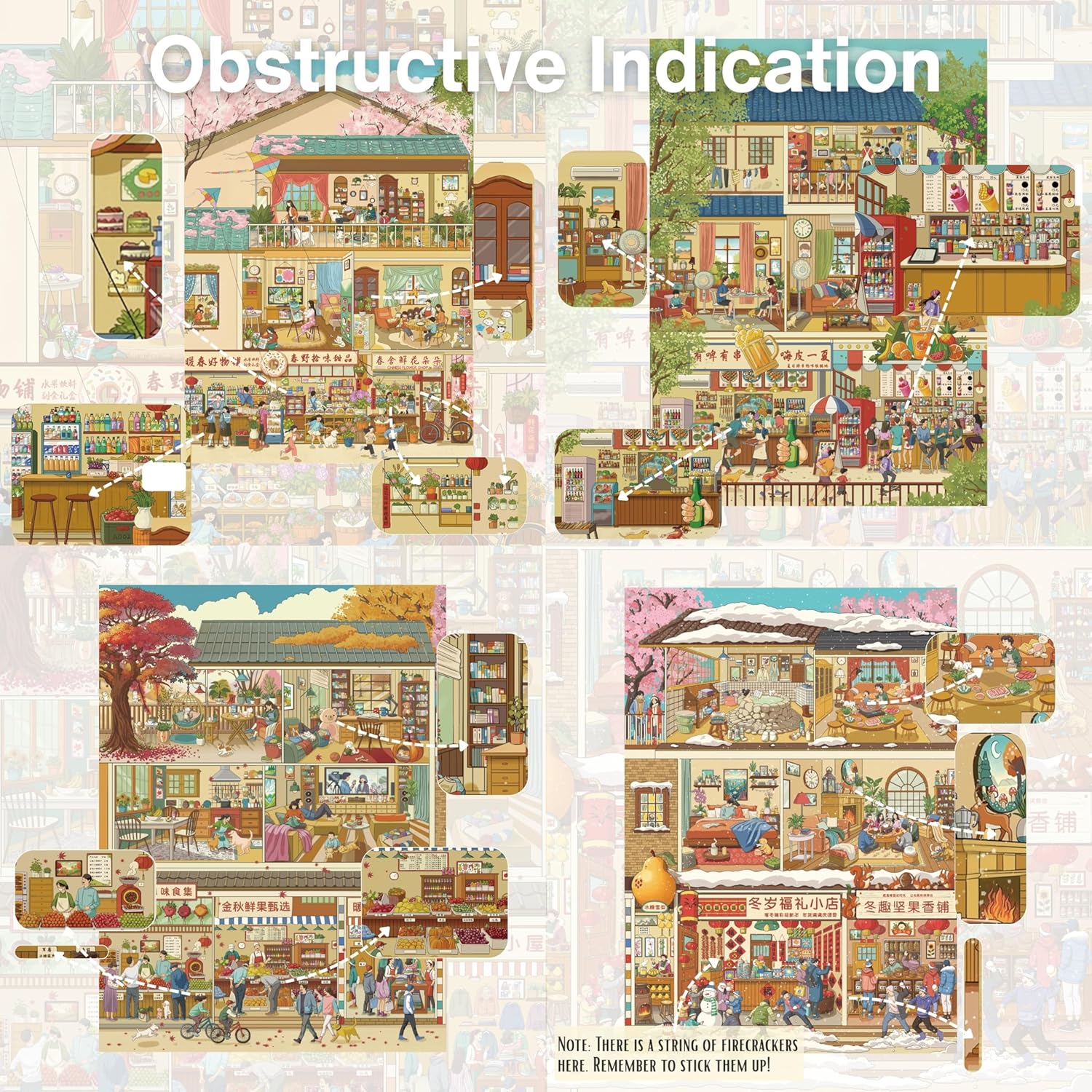 4 Sets of Fun Large Size DIY Scene Stickers, Make Your Own Mini House, Landscape Sticker for Adult, Sticker Art Relief Stress Pass The Time-The Four Seasons. - Image 3