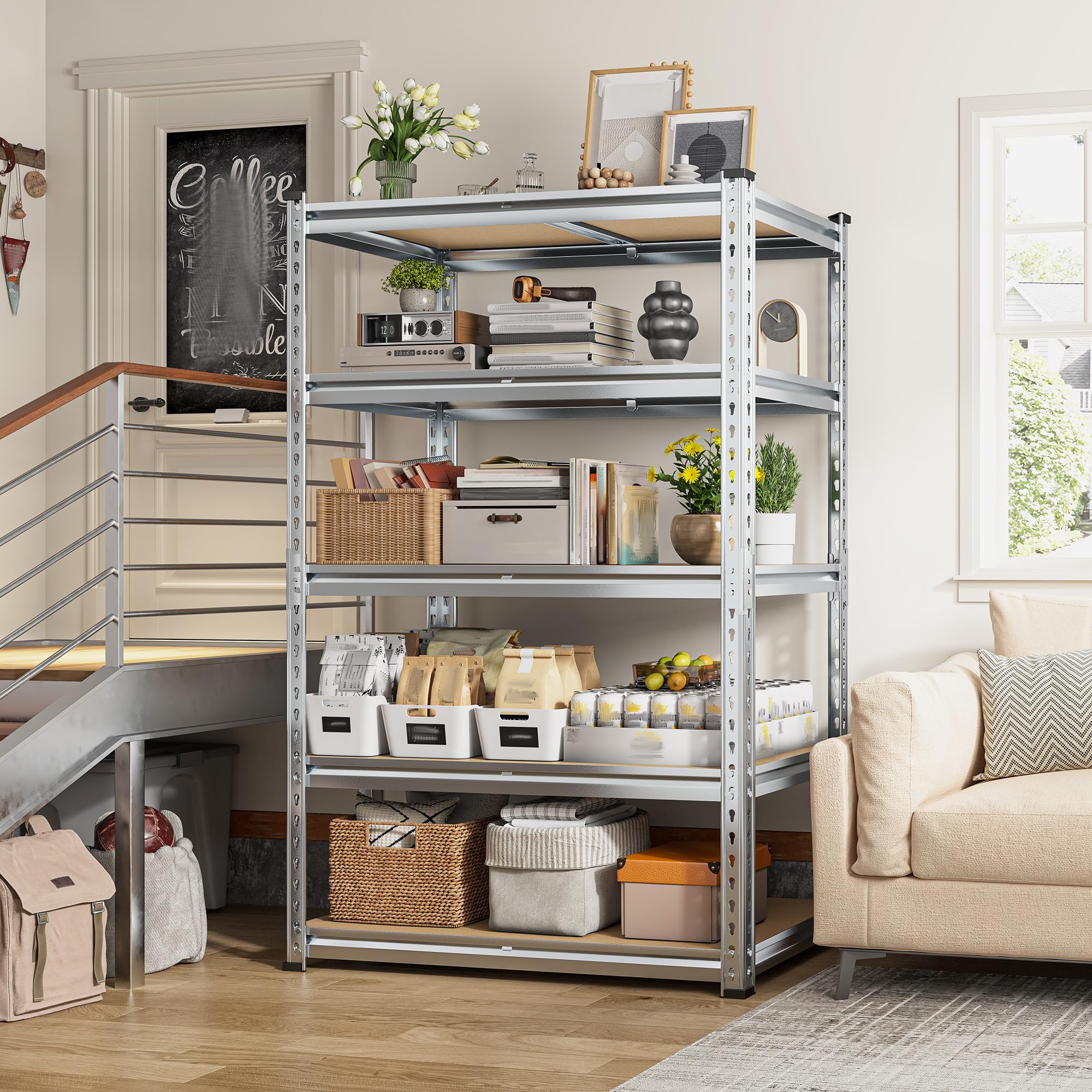 REIBII 5 Tier Garage Shelving for Pantry Garage, Adjustable Storage Shelves