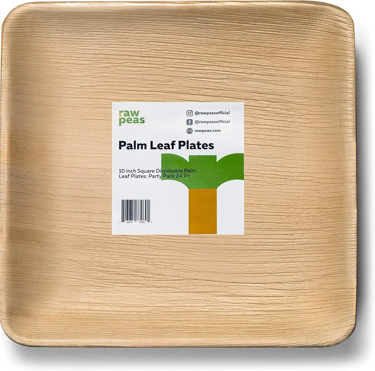 Rawpeas Palm Leaf Plates Party 24 Pack - 10 inch Square Disposable Bamboo Plates - Eco-Friendly Compostable and Biodegradable