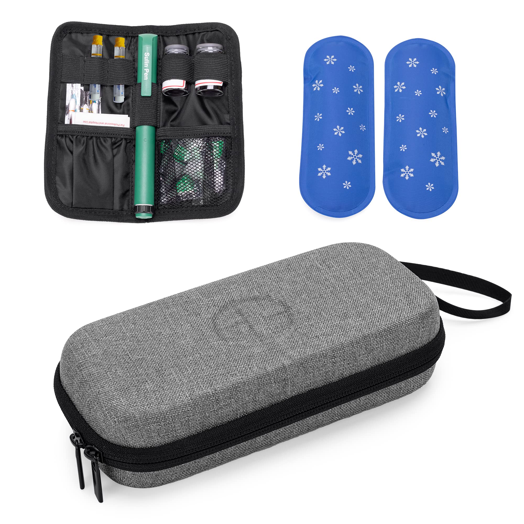 Damero Maletín refrigerado para insulina, maletín de Viaje para diabéticos con 2 Packs de Hielo, Organizador de Suministros para diabéticos para Plumas de insulina, Gris