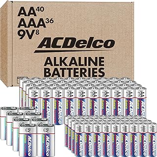 ACDelco 84-Count Alkaline Batteries, 40 Double AA, 36 Triple AAA, 8 Count of 9 Volt, Battery Combo Pack for Home and Office, Reclosable Packaging