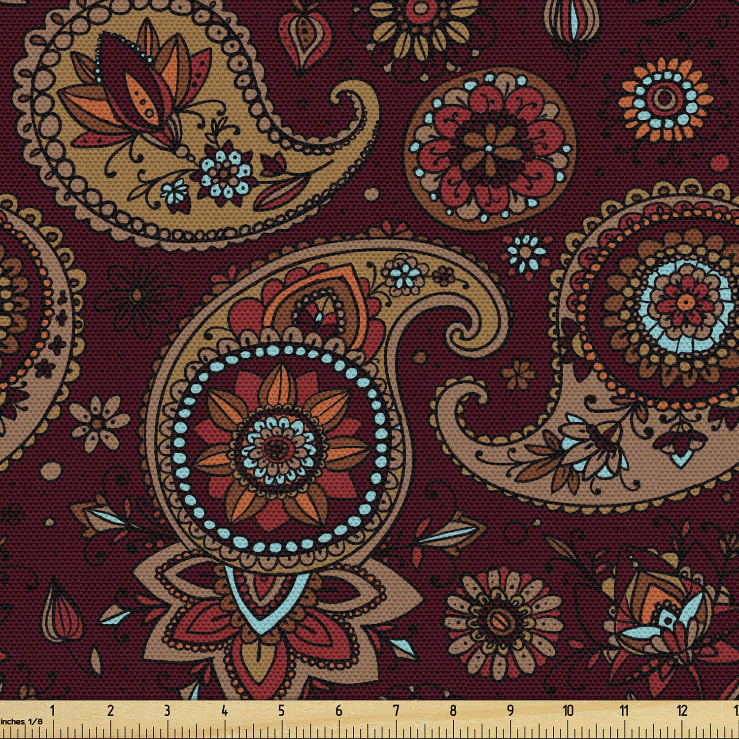 Ambesonne Paisley Fabric by The Yard, Middle Pattern Tribual Artwork Bohemian, Decorative Fabric for Upholstery and Home Accents, 2 Yards, Chestnut Brown