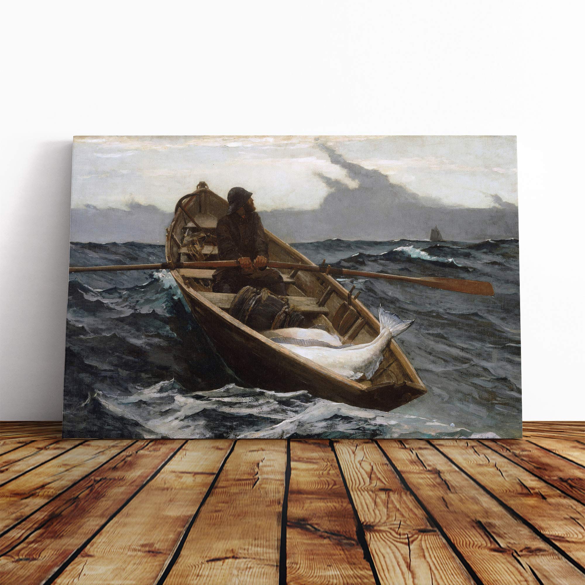 Winslow Homer The Fog Warning Canvas Print | Gallery Wrapped 30mm Frame Wall Art | 24x16 inches | Ready to Hang | Modern Picture | Living Room Bedroom Lounge Office