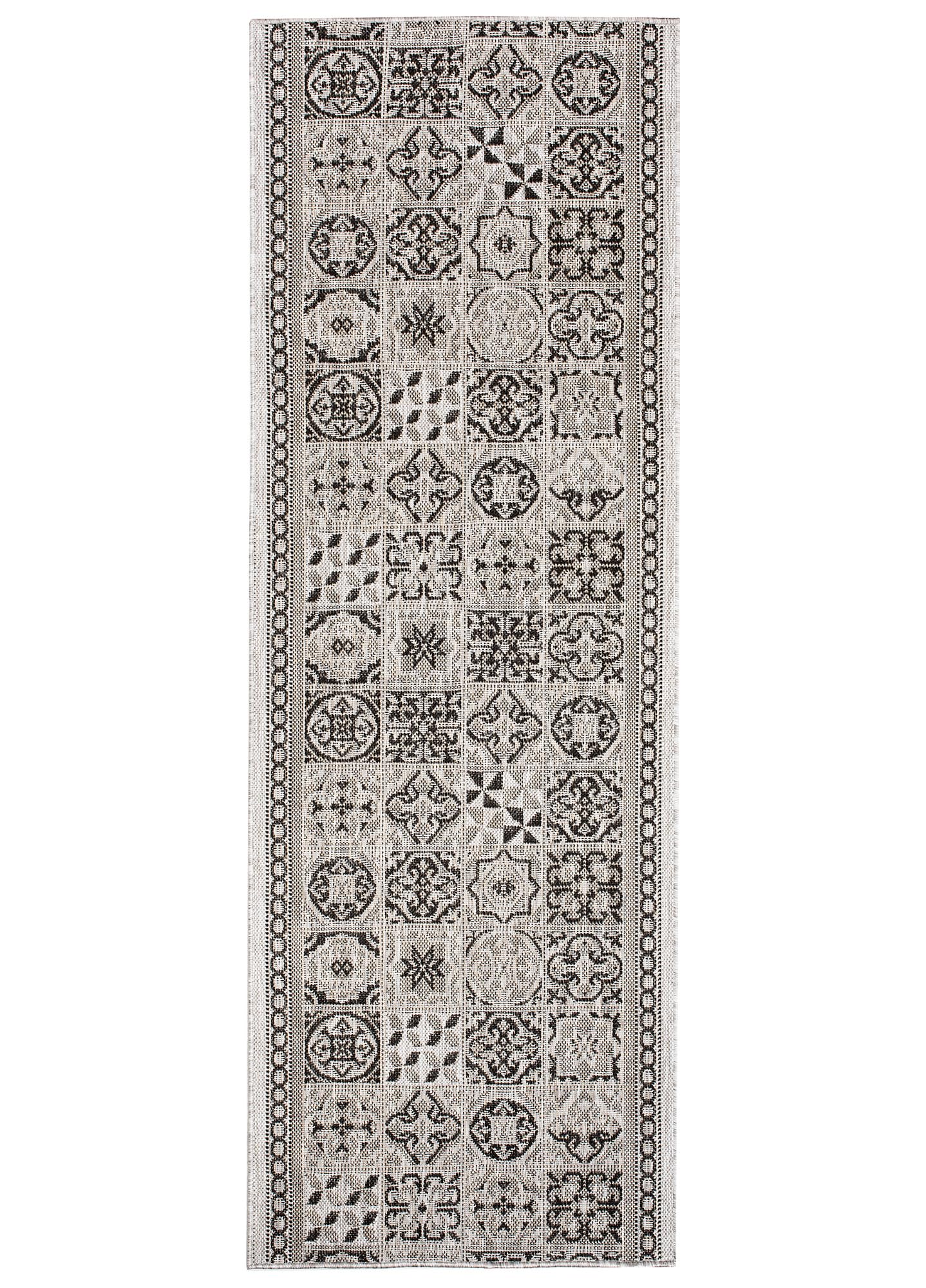 TAPISO Melissa dywan, sizalowy, płasko tkany, jasnoszary, czarny, figurki, koła, paski, paski, do kuchni, korytarza, korytarza, jadalni, Öko-Tex 80 x 230 cm