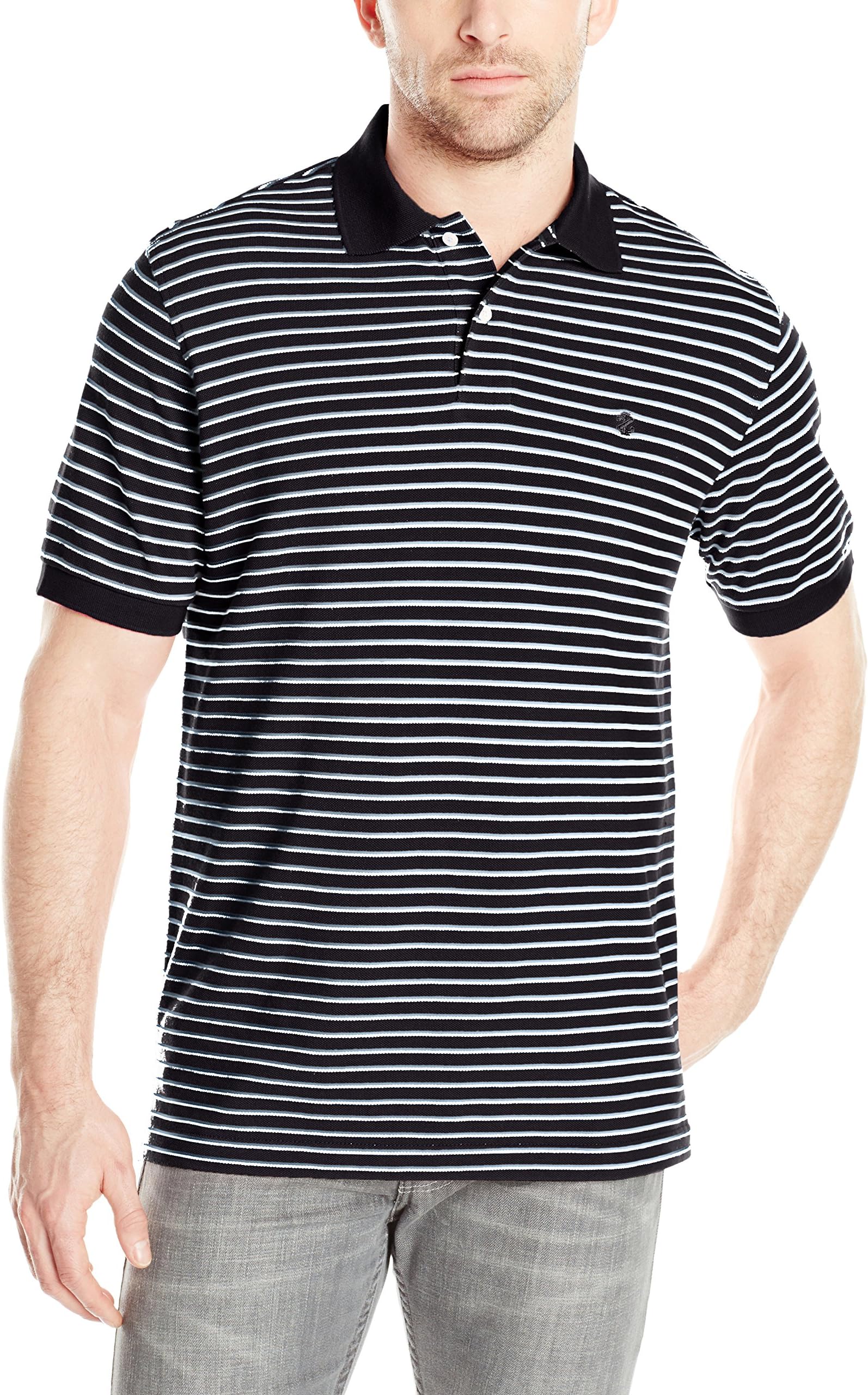 IZOD Men's Short Sleeve Coastal Prep Feeder Stripe Pique Polo