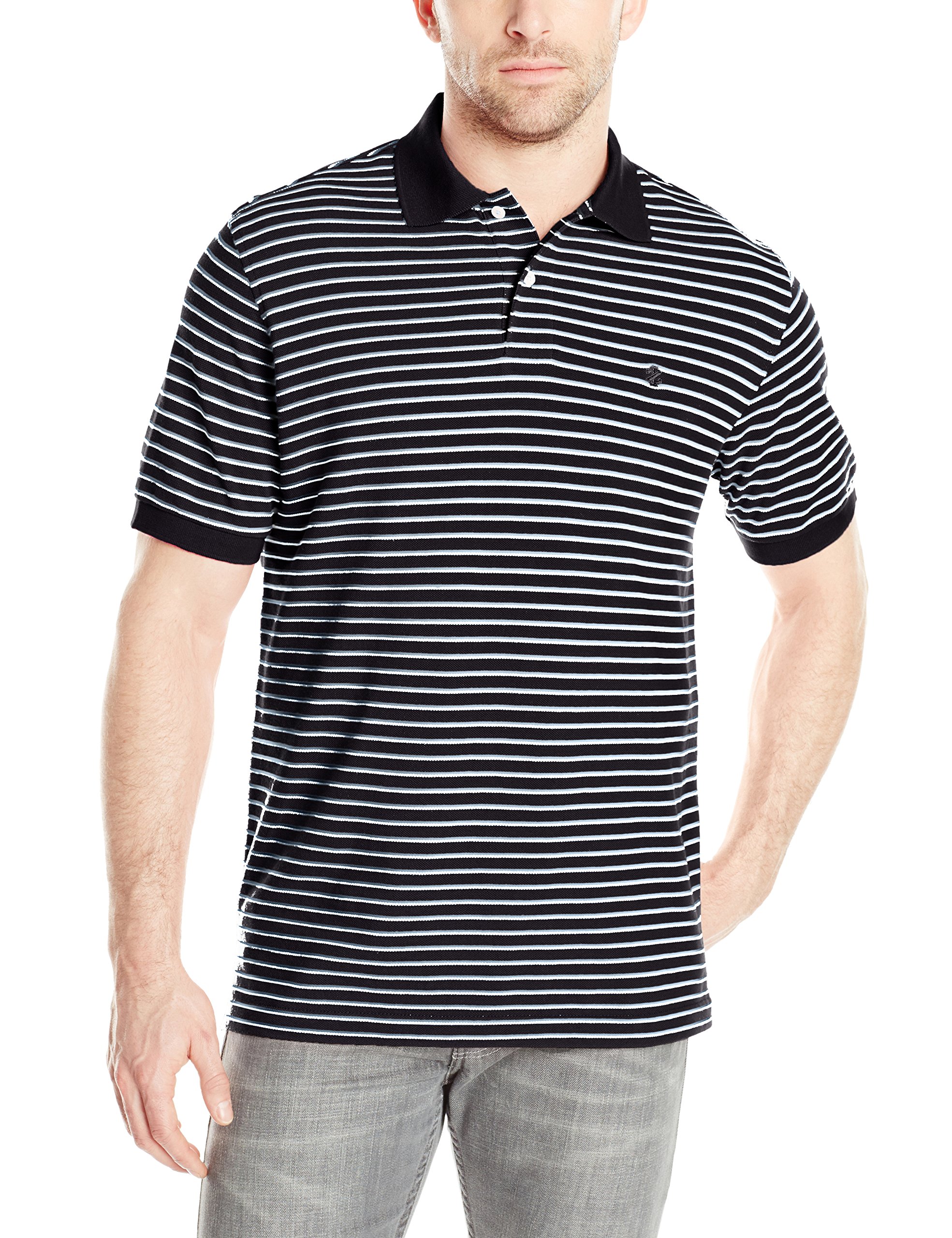 IZOD Men's Short Sleeve Coastal Prep Feeder Stripe Pique Polo