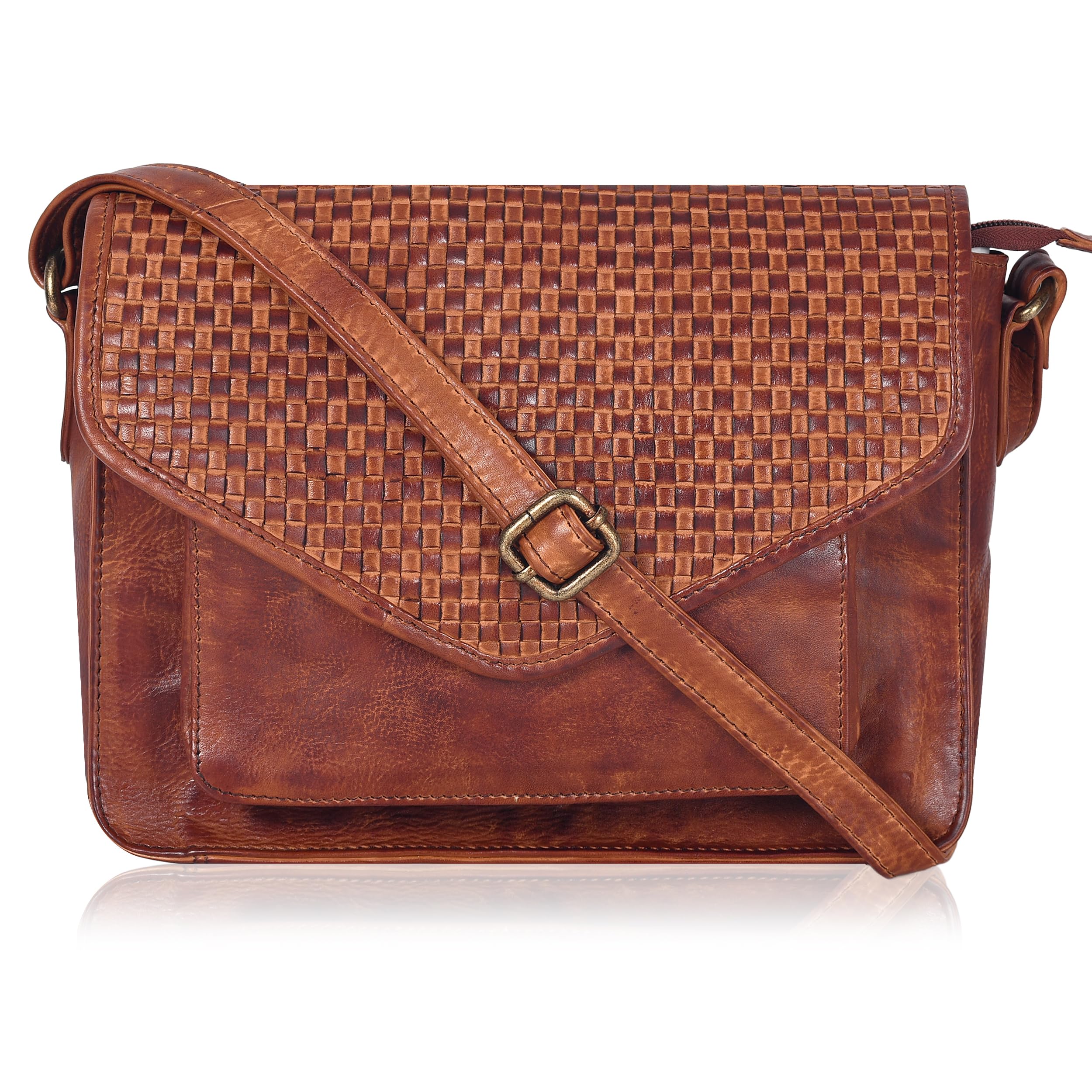 Leather Flapover Crossbody Handbag Purse for Women with Adjustable Strap & Overflap Snap Closure Tote/Bag