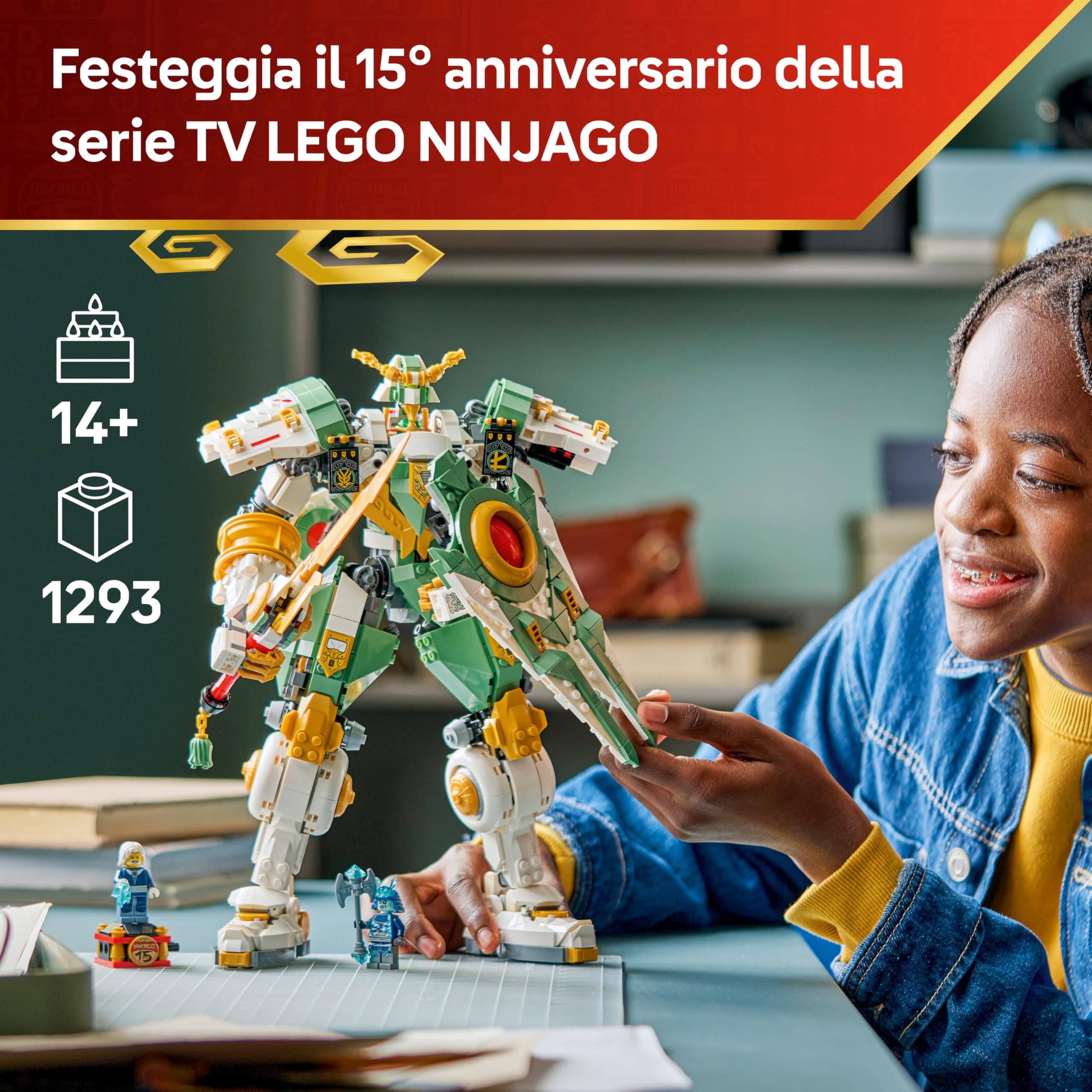LEGO NINJAGO Mech Titano di Lloyd - 15° Anniversario - Giocattolo Ninja con Action Figure con Scudo e Spada, e Minifigure da Collezione - Regalo per Bambini, Ragazzi e Fan da 14 Anni in Su - 71860