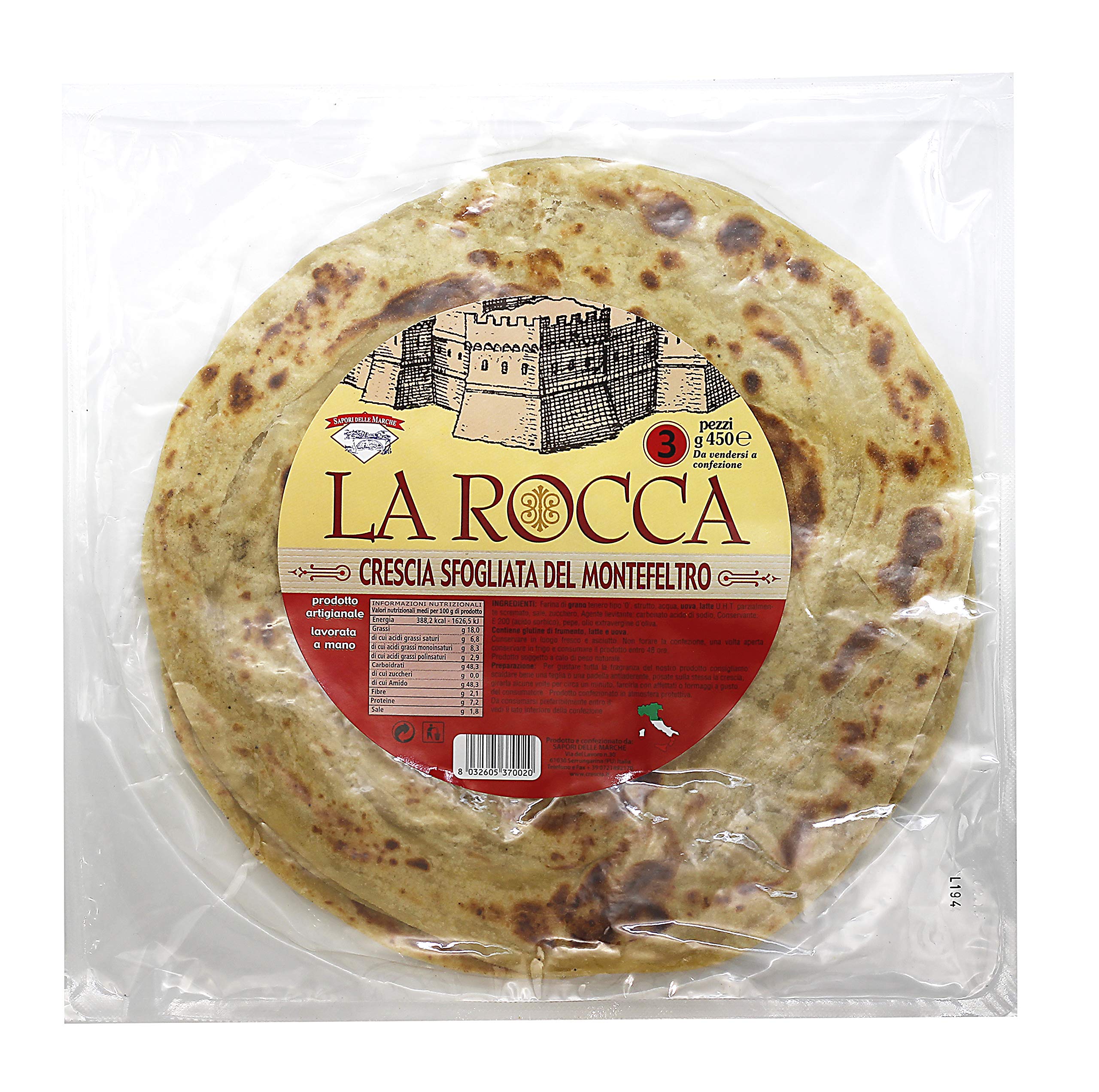 Crescia sfogliata La Rocca 450g (n.1 cartone con 10 confezioni da 450g) SAPORI DELLE MARCHE