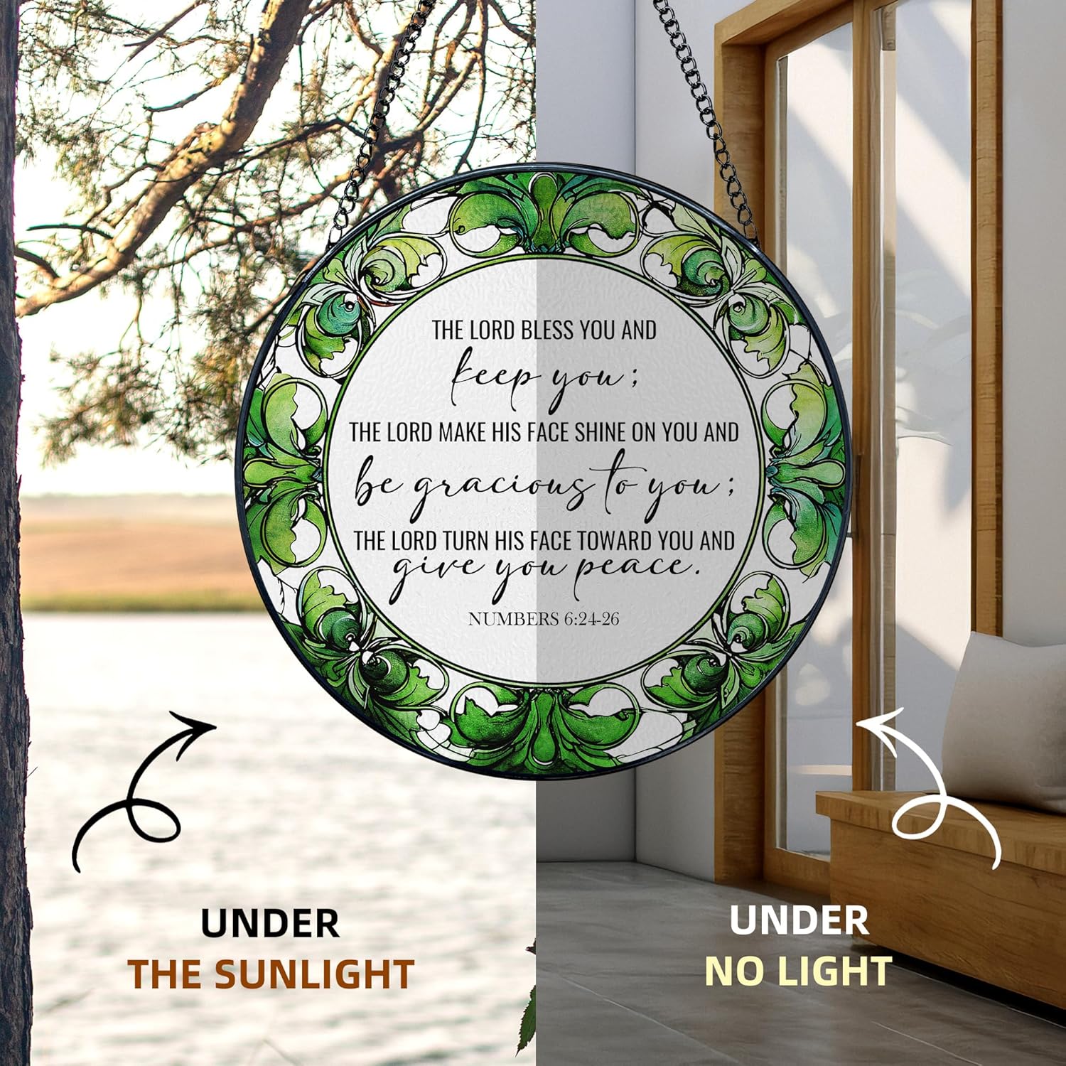 Christian Stained Glass Window Hanging, Bible Verse Decor Suncatcher, Christian Gifts, Religious Scripture Sun Catchers Indoor Window Round Glass Wall Art Hanging Decorations, 7.9x7.9in - Image 6