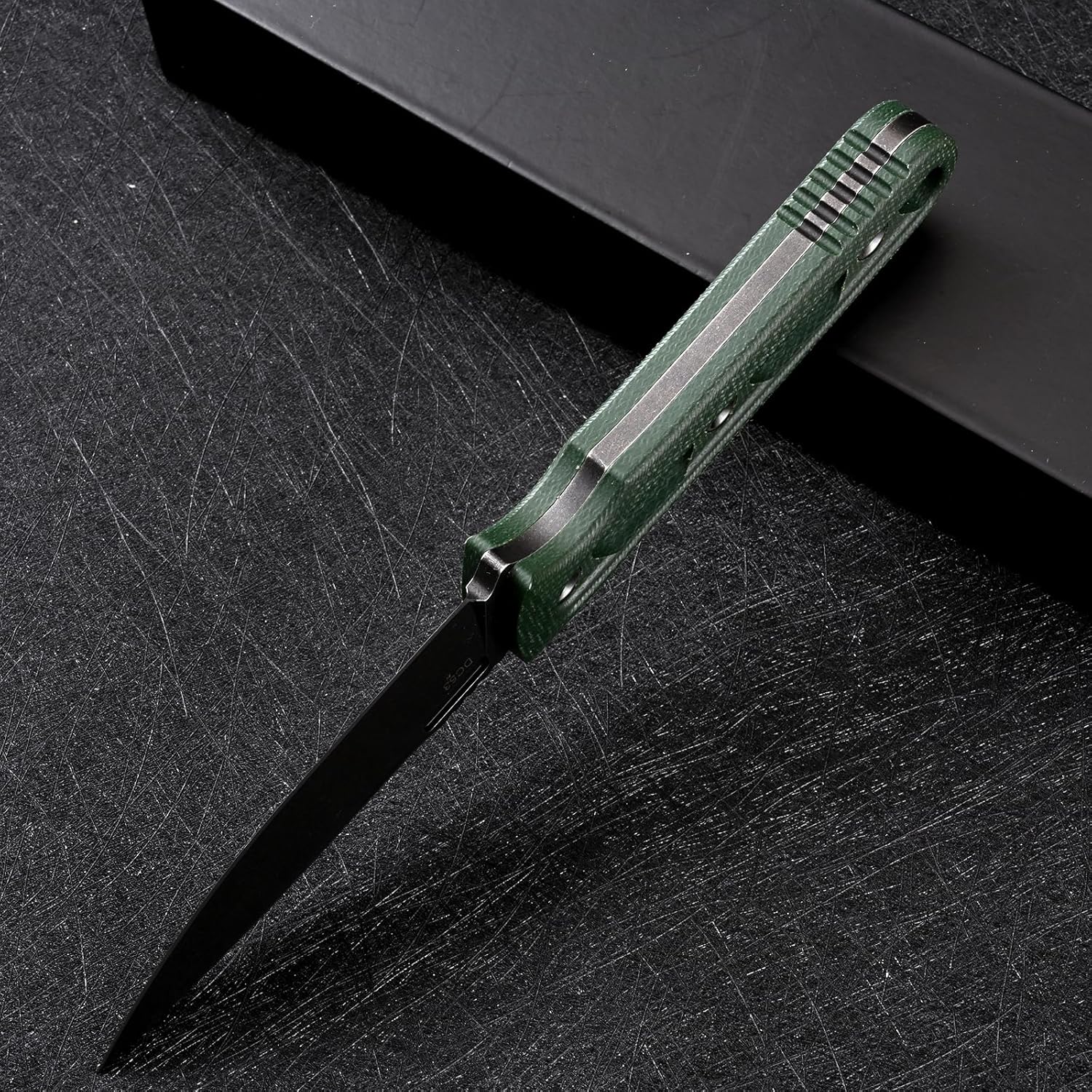 Knives DC53 Steel 3.66“Tactical Fixed Blade Knife Micarta Handle with kydex sheath for Men EDC Outdoor Camping Survival Hunting (Black stone wash+green handle)