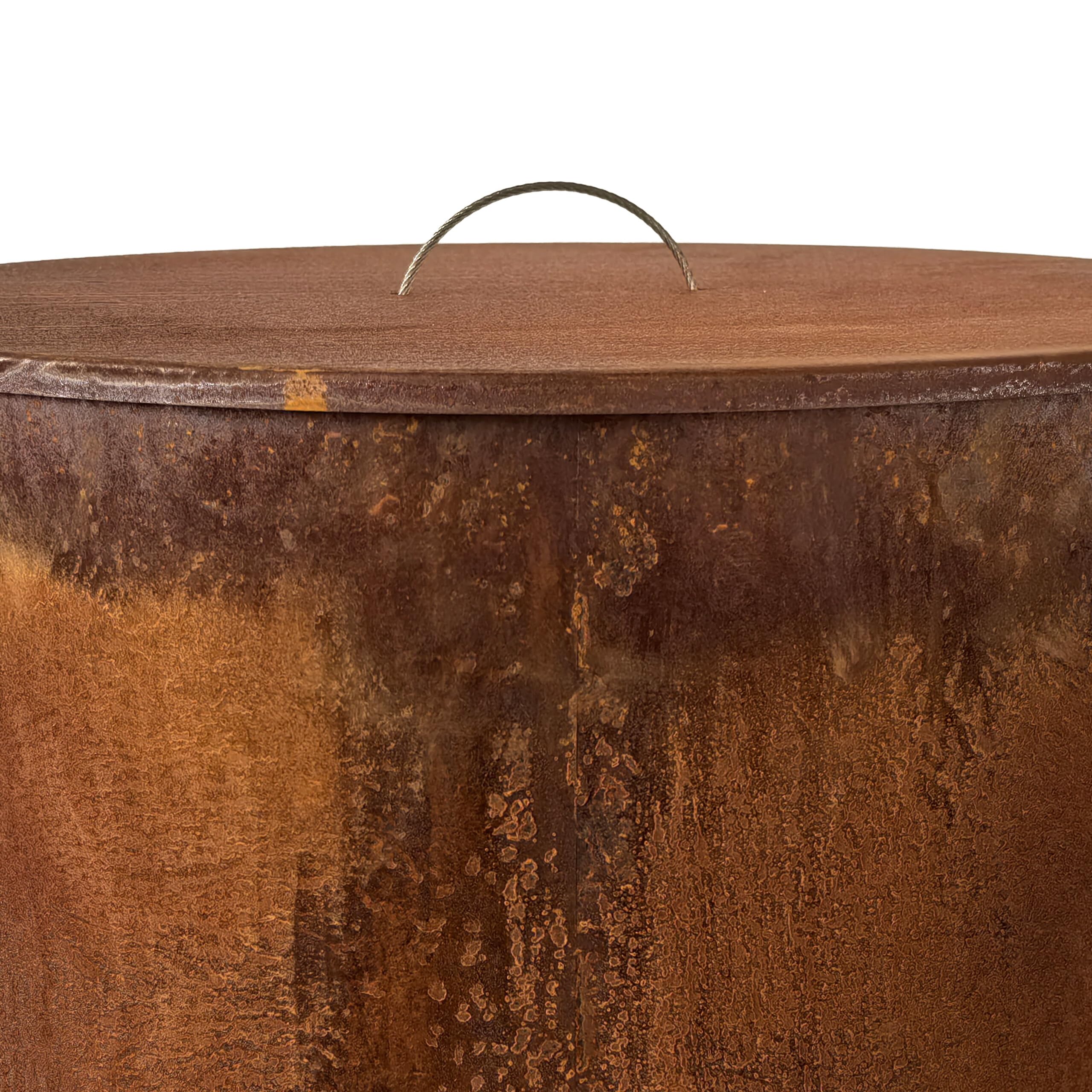 Relaxdays Tonneau à feu en Acier Corten, Aspect rouillé, H45xD49,5cm, brasero avec Couvercle, Brun rougeâtre XL