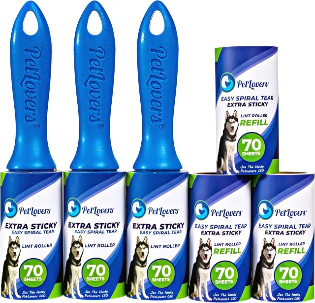 PetLovers Lint Rollers for Pet Hair Extra Sticky 6 Pack - Lint Remover for Clothes