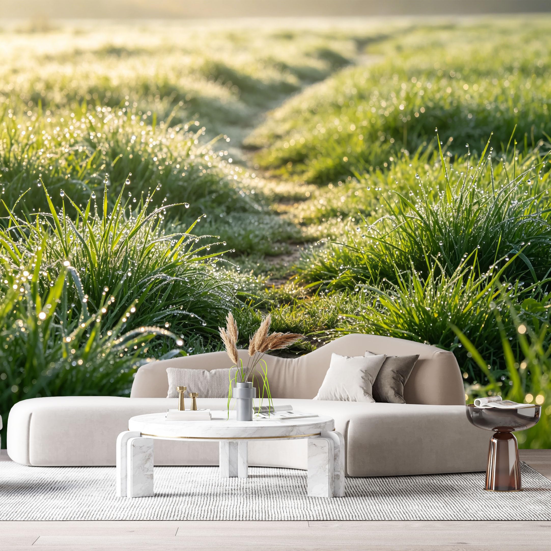 Custom Size Wall Murals Morning Dew Landscape Path Botanical Nature Field SelfAdhesive Wall Fabric Removable Large Wallpaper for Photo Living Room