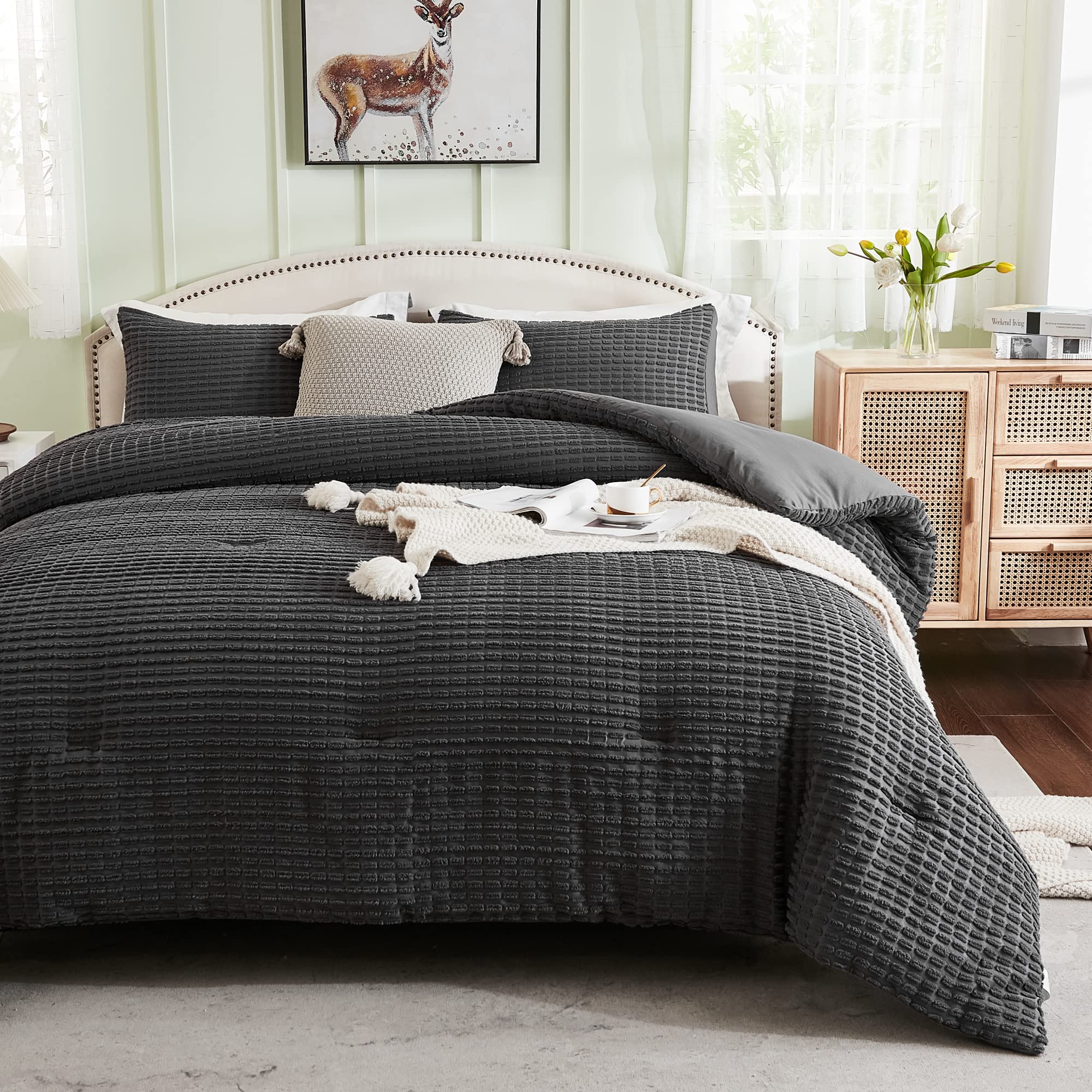 Andency King Comforter Set Dark Grey, 3 Pieces Tufted Comforter (1 ...
