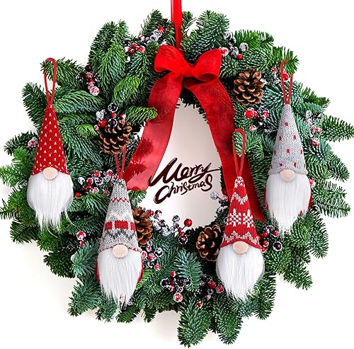 Miniatura 6 de D-FantiX Juego de 4 adornos de Navidad de gnomo, hechos a mano, gnomos suecos de Tomte, adornos de mesa de Papá Noel escandinavo, elfo, decoración