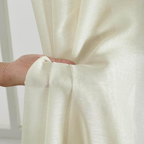 Miniatura 4 de HLCME 2 lienzos de cortina de gasa semitransparente con ojales para dormitorio y sala 54 pulgadas de ancho x 84 pulgadas de largo beige