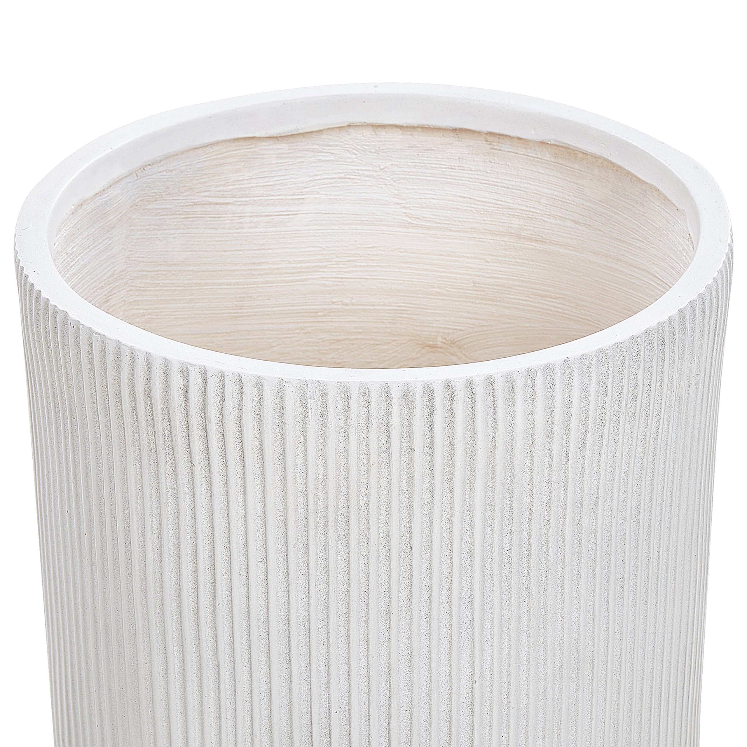 Blumentopf Ton und Glasfaser weiß rund 37 x 37 x 37 cm mit Rillen modern Oreoi