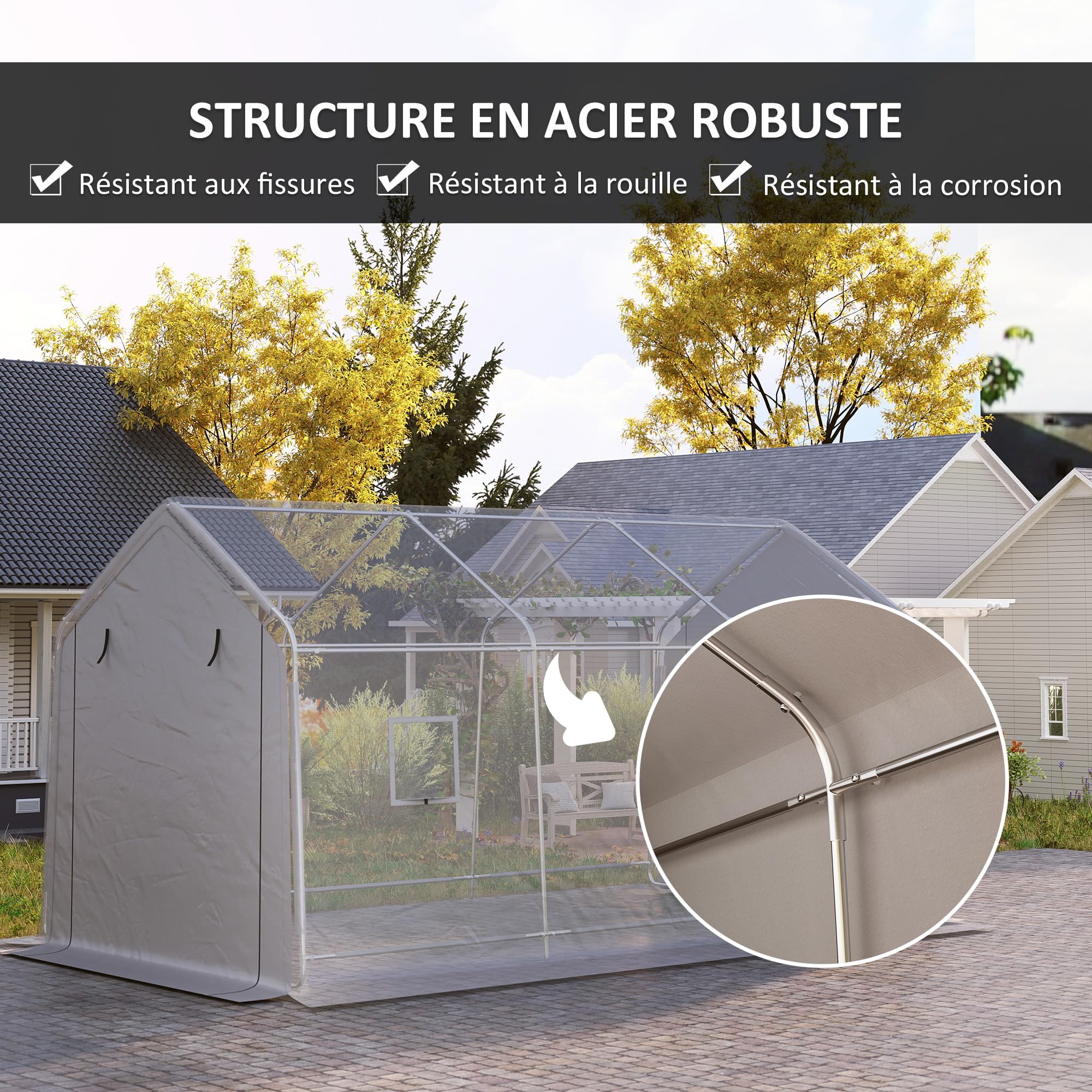 Outsunny Carport Tente de Garage 3 x 5,2 m, abri Voiture extérieur, Tente de Stockage avec Porte Enroulable Amovible, pour Camion, Bateau, Gris