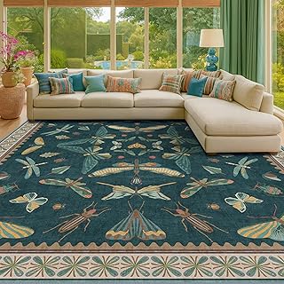 Insect Print Washable 8x10 Living Room Rug - Bugs, Butterfly, Bees, Moth...