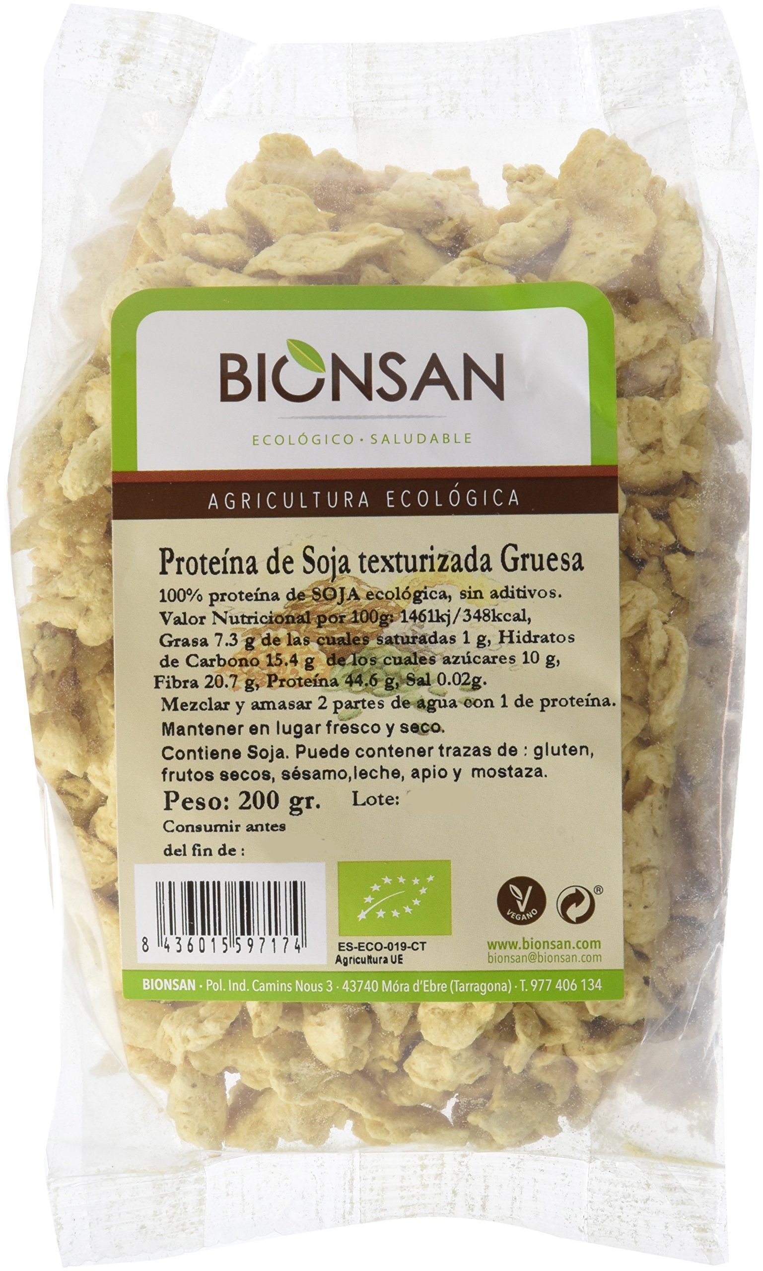 Bionsan Proteína de Soja Texturizada Gruesa Ecologica | 6 Paquetes de 200 gr | Total 1200 gr