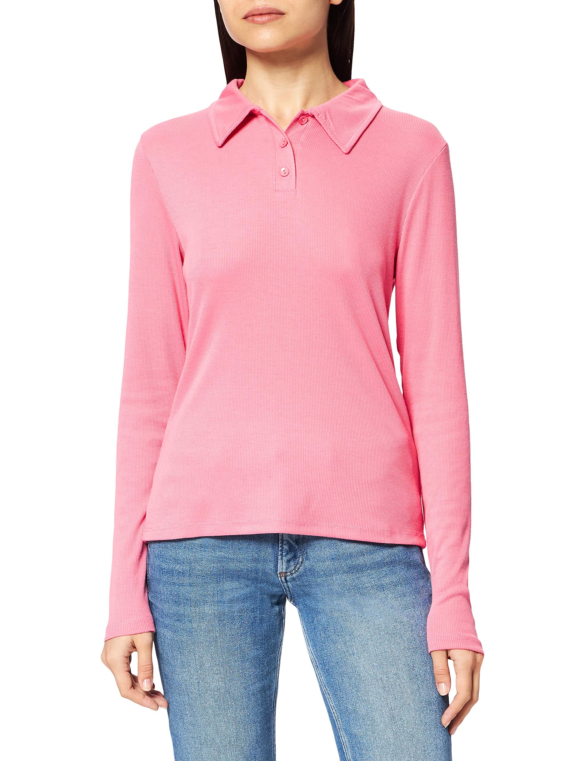 NA-KD Women's Buttoned Collar Top Shirt, Pink, 2X-Large