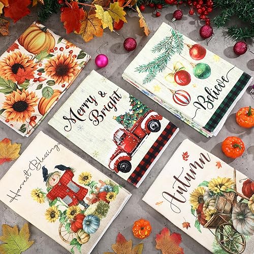 Miniatura 10 de Peryiter 6 paños de cocina de Navidad, a cuadros, diseño de árbol, muñeco de nieve, ciervo, paños de cocina para cocina, toallas de mano de Navidad,