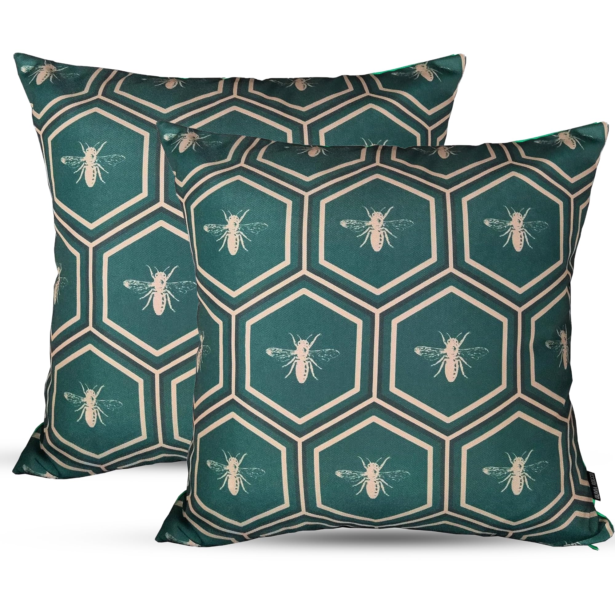 Poshliving Bees 2 Pack Outdoor Cushions Waterproof Filled 45X45cm With Invisible Zippered Outdoor Garden Cushions Waterproof 18"X18" With Cushion Covers & Pillow For Living Room Garden Sofa (Bees)