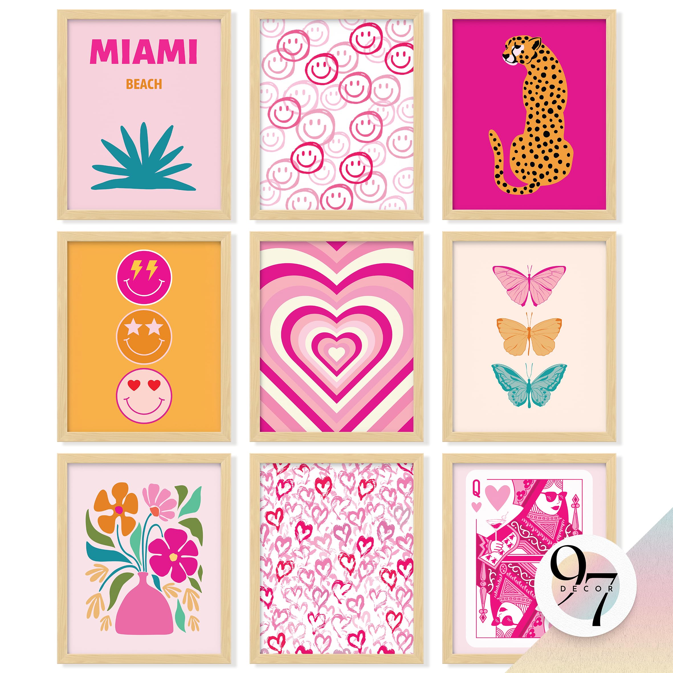 97 Decor Colorful Preppy Room Decor - Hot Pink And Orange Preppy Posters For Room Aesthetic, Maximalist Decor Preppy Pictures For Wall, Quirky Wall Decor For Bedroom Teen Girl Dorm (8x10 Unframed)