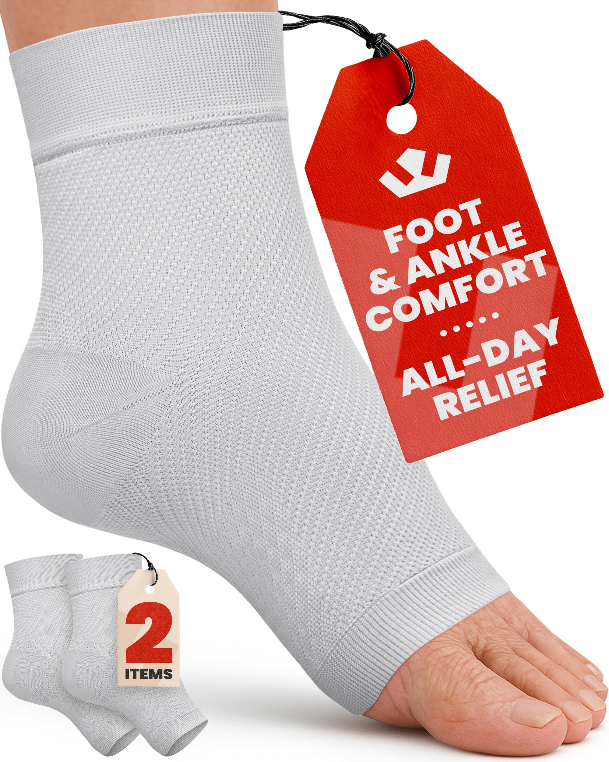 KEMFORD Ankle Compression Sleeve - 1-Pair, Plantar Fasciitis Braces - Open Toe Compression Socks for Swelling, Sprain, Neuropathy, Foot Arch Support for Men and Women - 20-30mmhg, XL, Grey