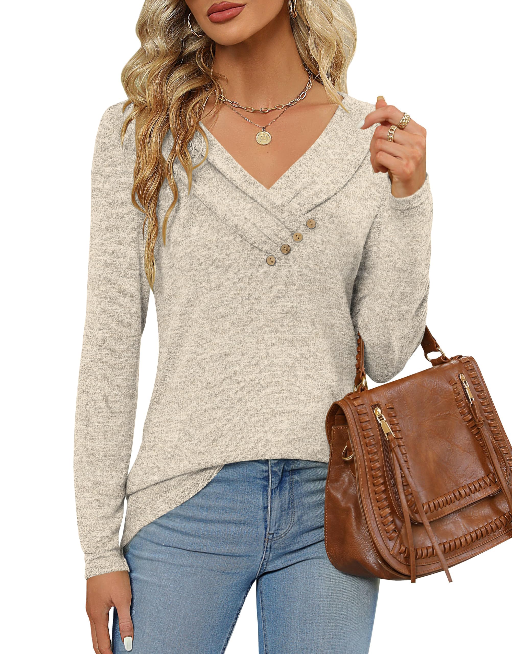 DUOEASE Pull Femme Elegant Hiver Automne Chemisier Manches Longues Tunique Confortable Décontracté Top