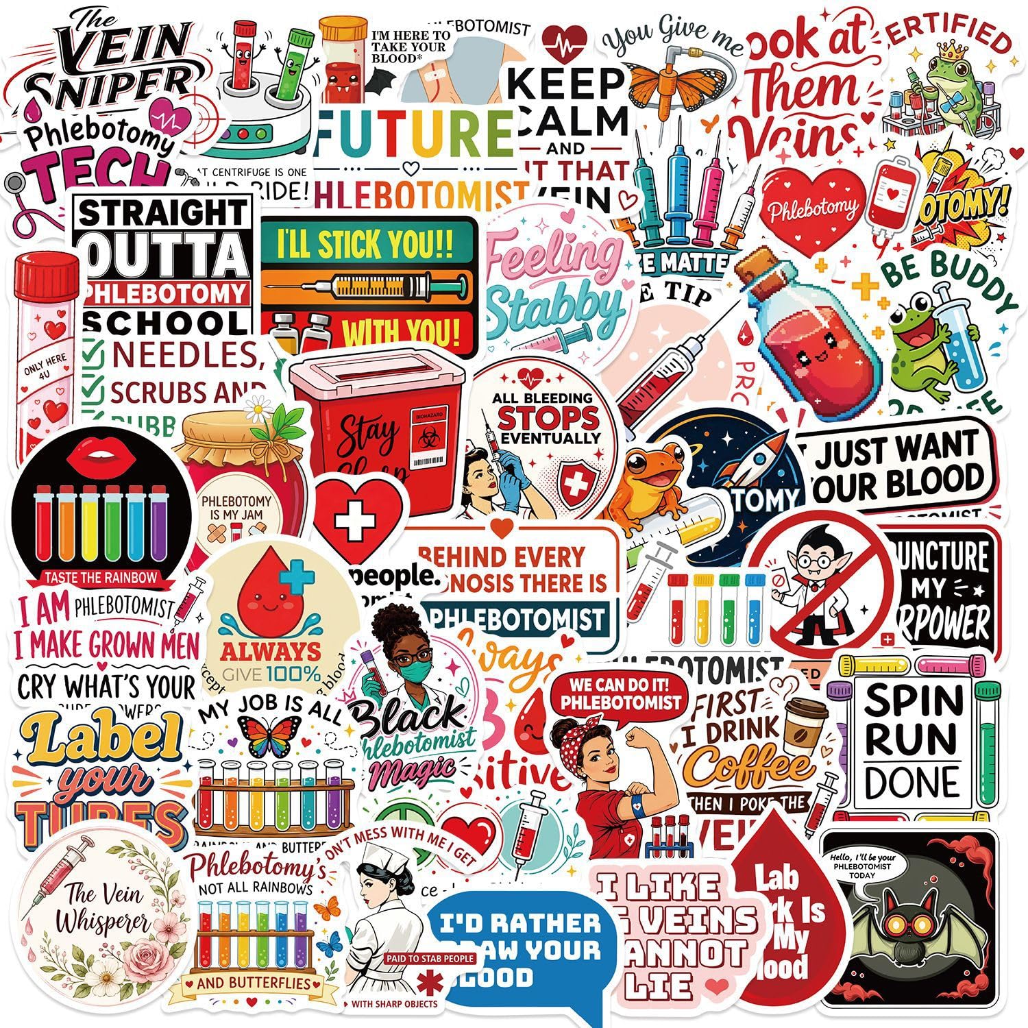 Pack of 50 Laboratory Phlebotomist Vinyl Stickers Waterproof Self-Adhesive