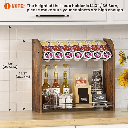 Vista 29 de Organizador de cápsulas de café K para accesorios de barra de café, soportes para tazas K para encimera, soporte de tazas K de gran capacidad, Bambú