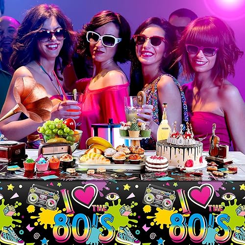 Miniatura 6 de Tegeme Paquete de 6 manteles de plástico para fiestas de los años 80, suministros de cumpleaños de los 80, decoración de hip hop de los 80,