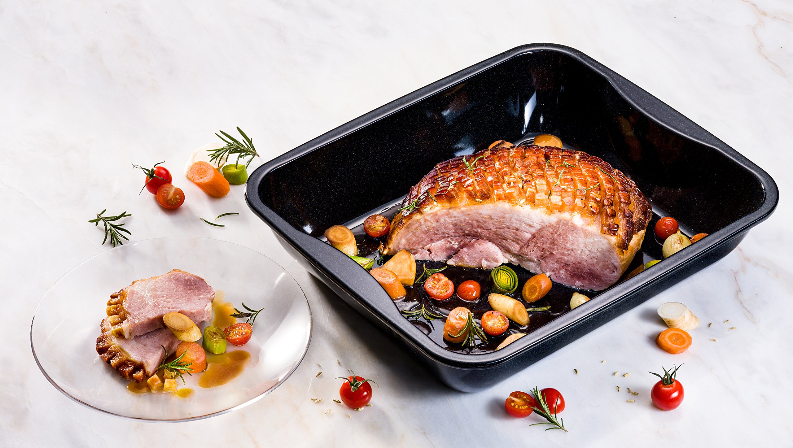 Zenker Ovenschaal met deksel als XXL-braadpan (42 x 34 x 8 cm) SPECIAL COOKING, rechthoekige braadpan met anti-aanbaklaag, ovenvorm voor braden & ovenschotels (kleur: zwart/rood), hoeveelheid: 1 stuk