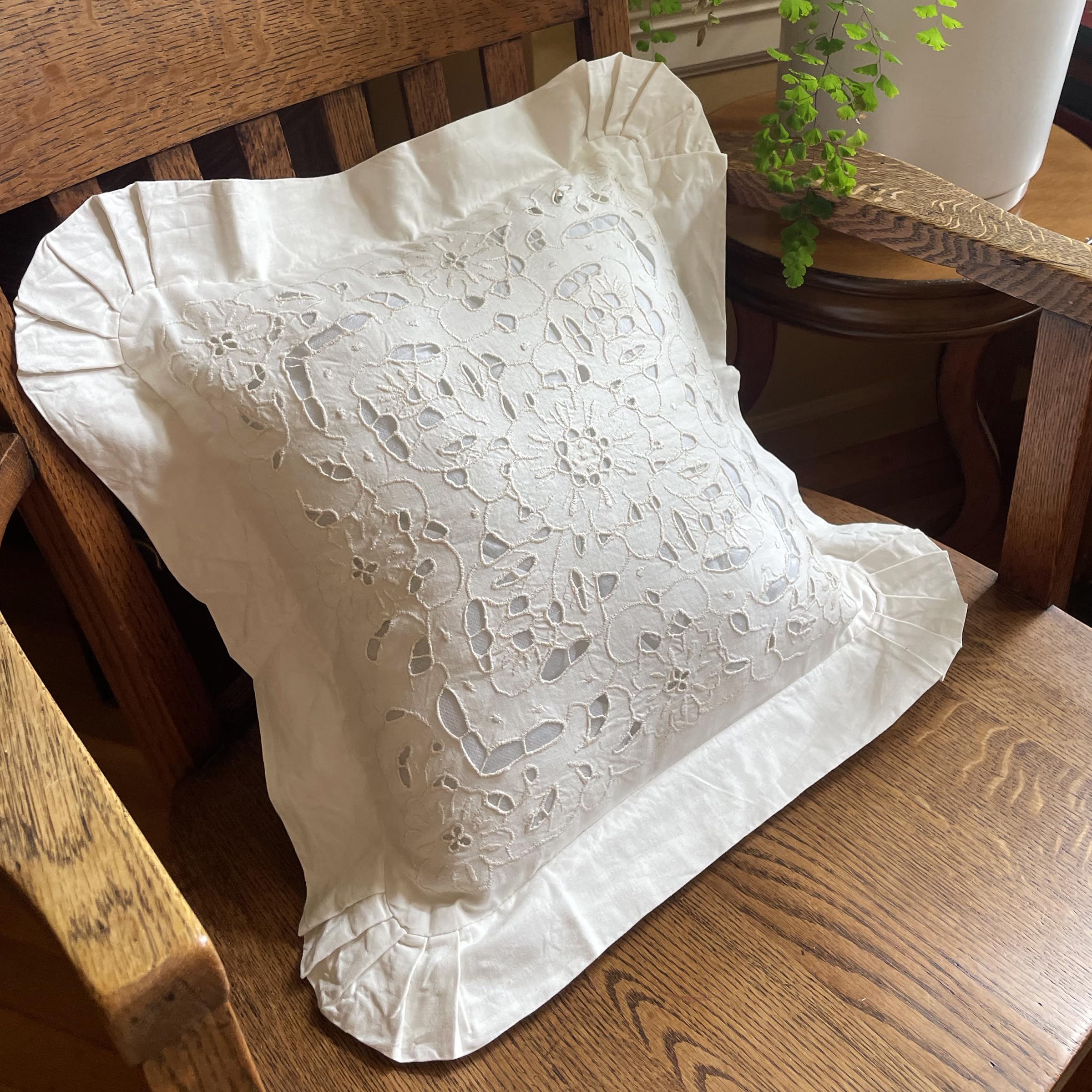 Embroidered and LACE 2-PC Pillow Decorative Pillow Set, 14 inches, Constance Ecru 14" 2 Count