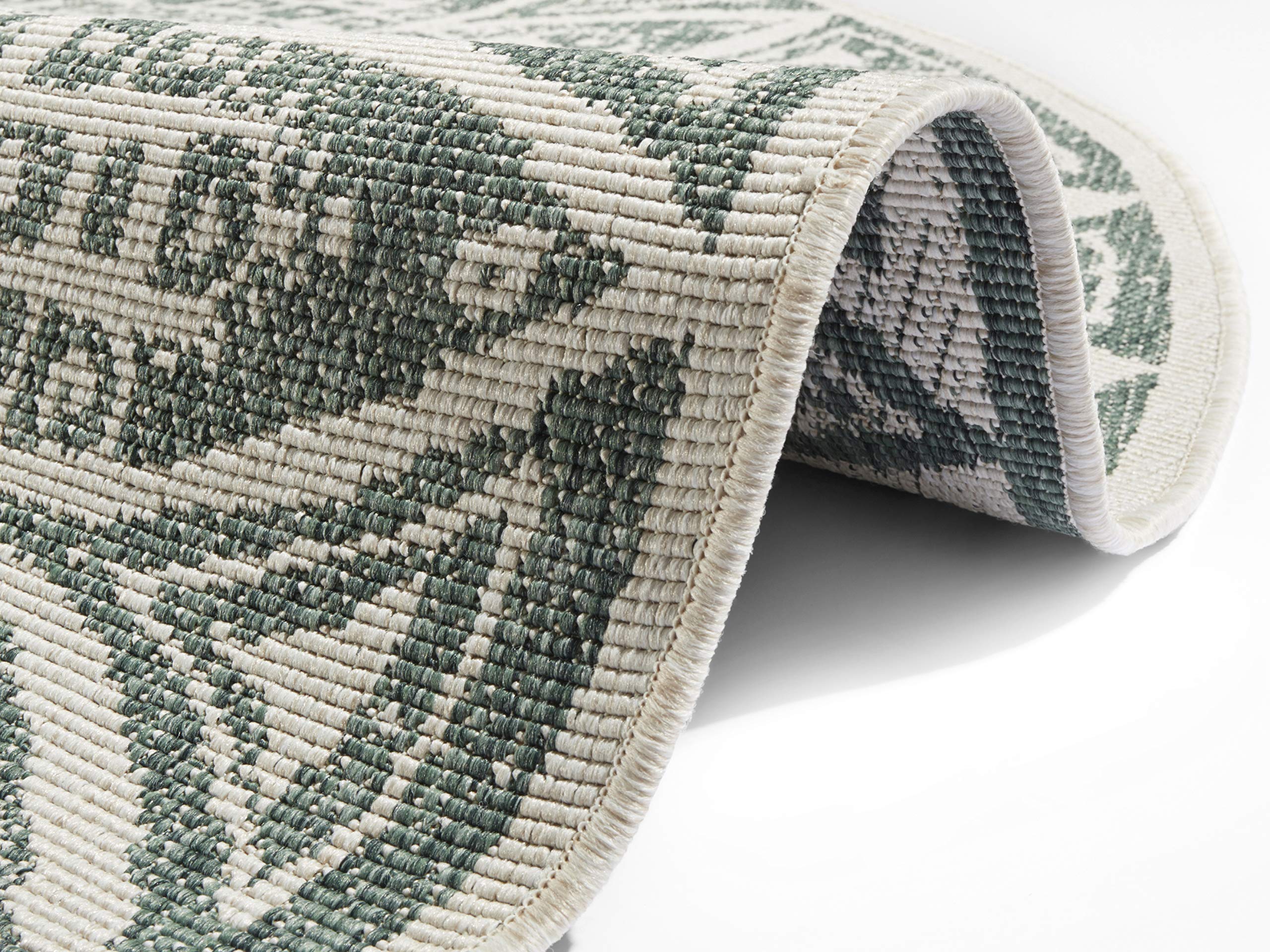 Freundin Home Collection Nora In- & Outdoor Teppich Rund – Wendeteppich Wetterfest Modernes Design Runder Teppich für Balkon Terrasse Wintergarten Badteppich Wohnzimmerteppich, Grün Creme, 200cm