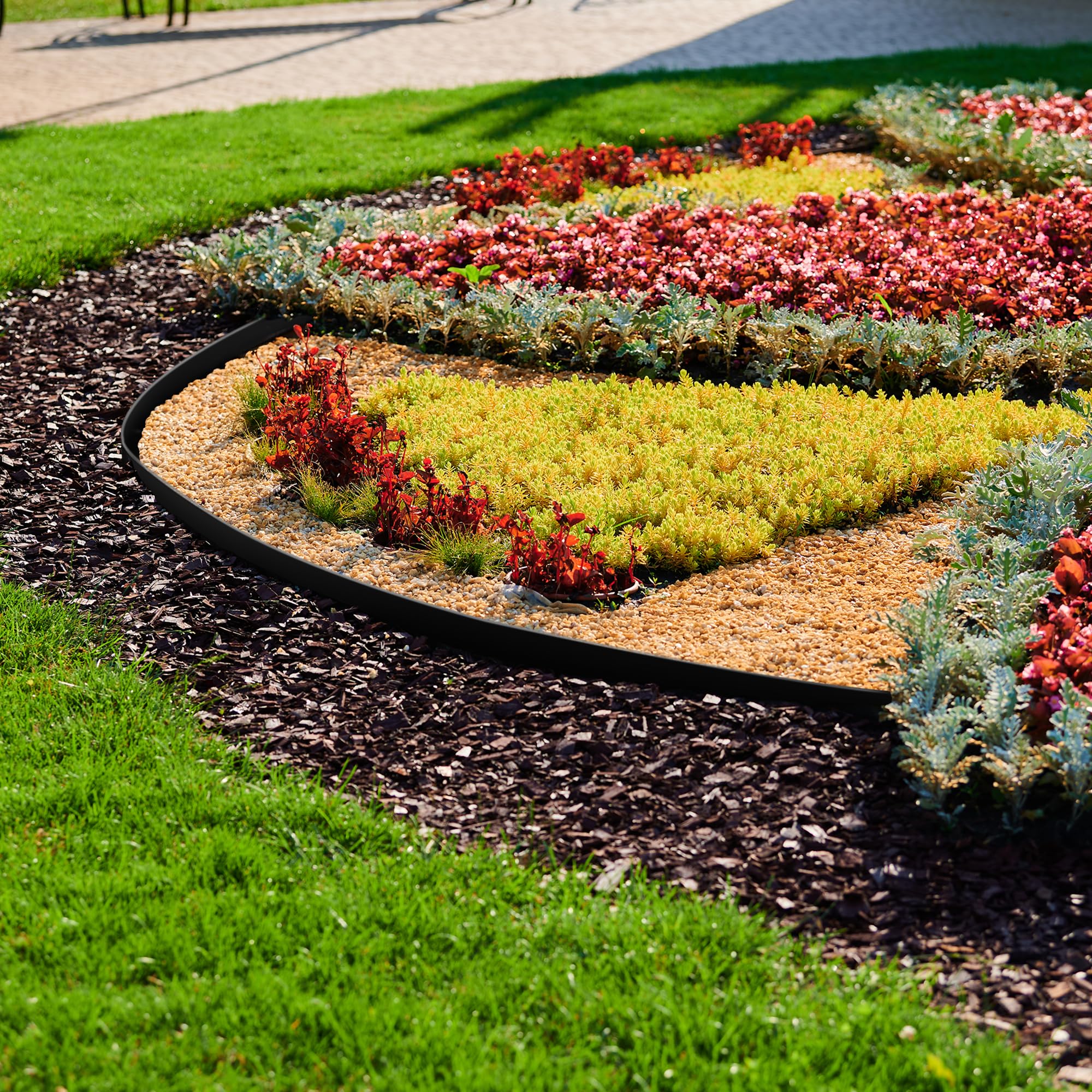 10cm de Alto 12m Borde de Jardín Sin Excavar con 60 Piquetas de Plástico de 20cm y 4 Conectores – Kit de Borde para Jardín con Tijeras para Paisajismo, Césped, Macizos de Flores y Patio