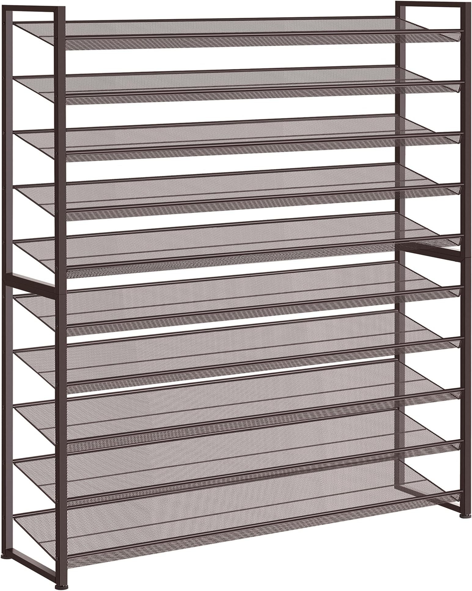 Shoe Rack, Long Shoe Organizer,Max Holds 62 Pairs,10 Tier Metal Shoe Storage Shelf,5-Tier Stackable Shoes Organizer for Garage, Entryway,Bronze