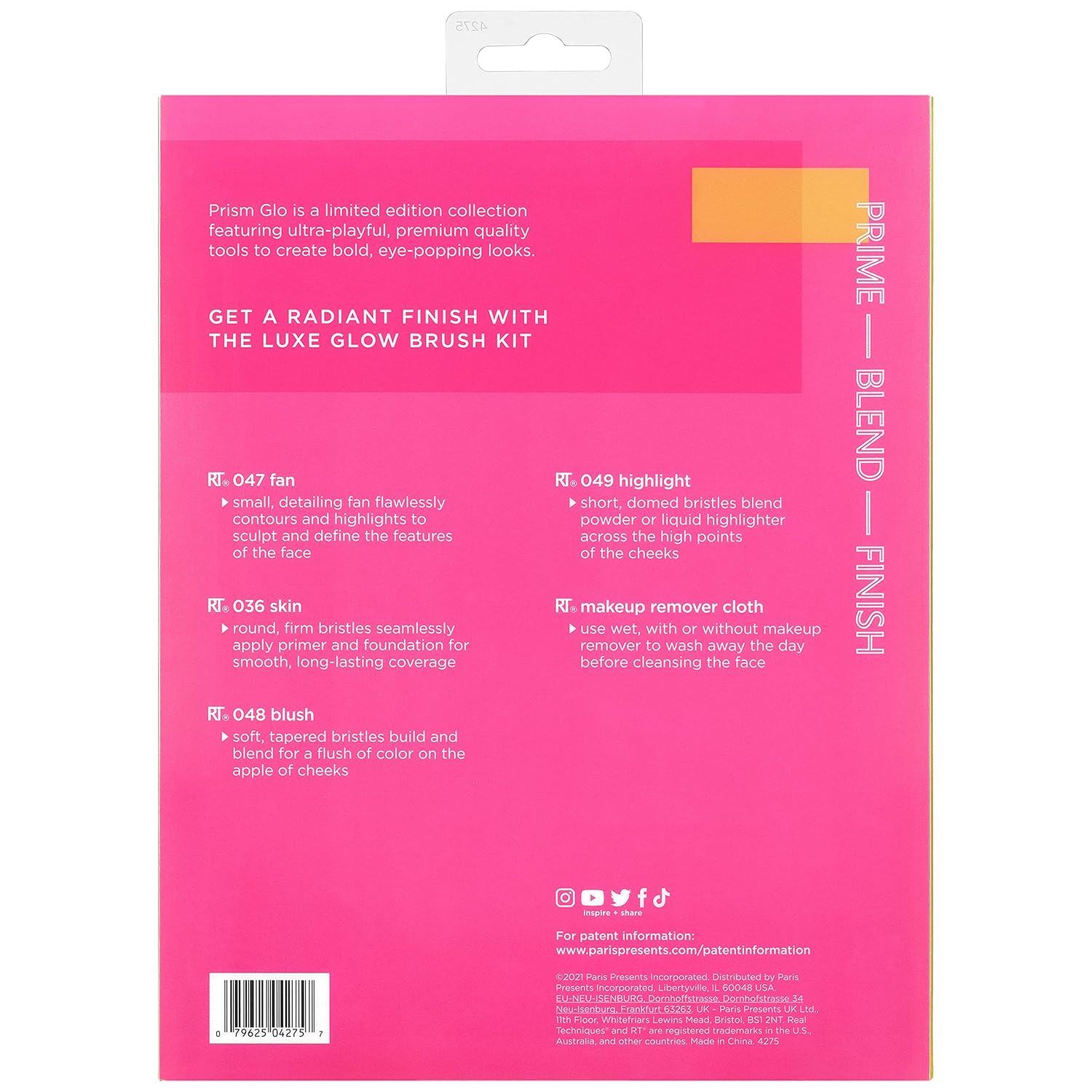 PRISM GLO Collection: Luxe Glow Brush Kit – Face Brush Set, Includes Towel REAL TECHNIQUES