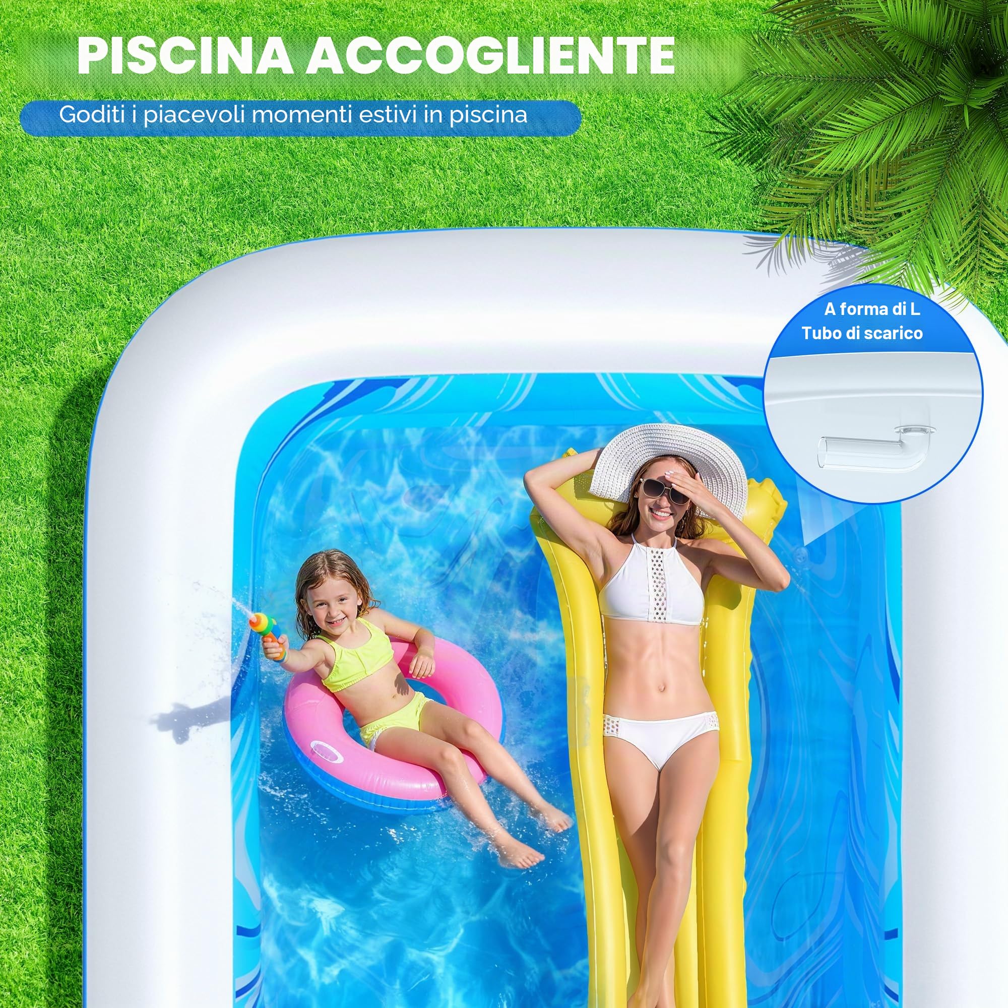 LuxBlue Piscina Gonfiabile Adulti, Piscine Gonfiabili per Famiglie con Seduta e Schienale, 0.5mm Ispessito Grande Piscina Gonfiabile Rettangolare, 250*160*63cm Piscinas Gonfiabili Giardino Terrazzo