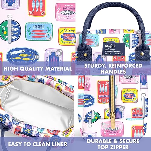 Miniatura 3 de Fit & Fresh Bloomington - Lonchera grande térmica para el trabajo, con contenedores, resistente a las manchas, con cierre, estampado de sardinas